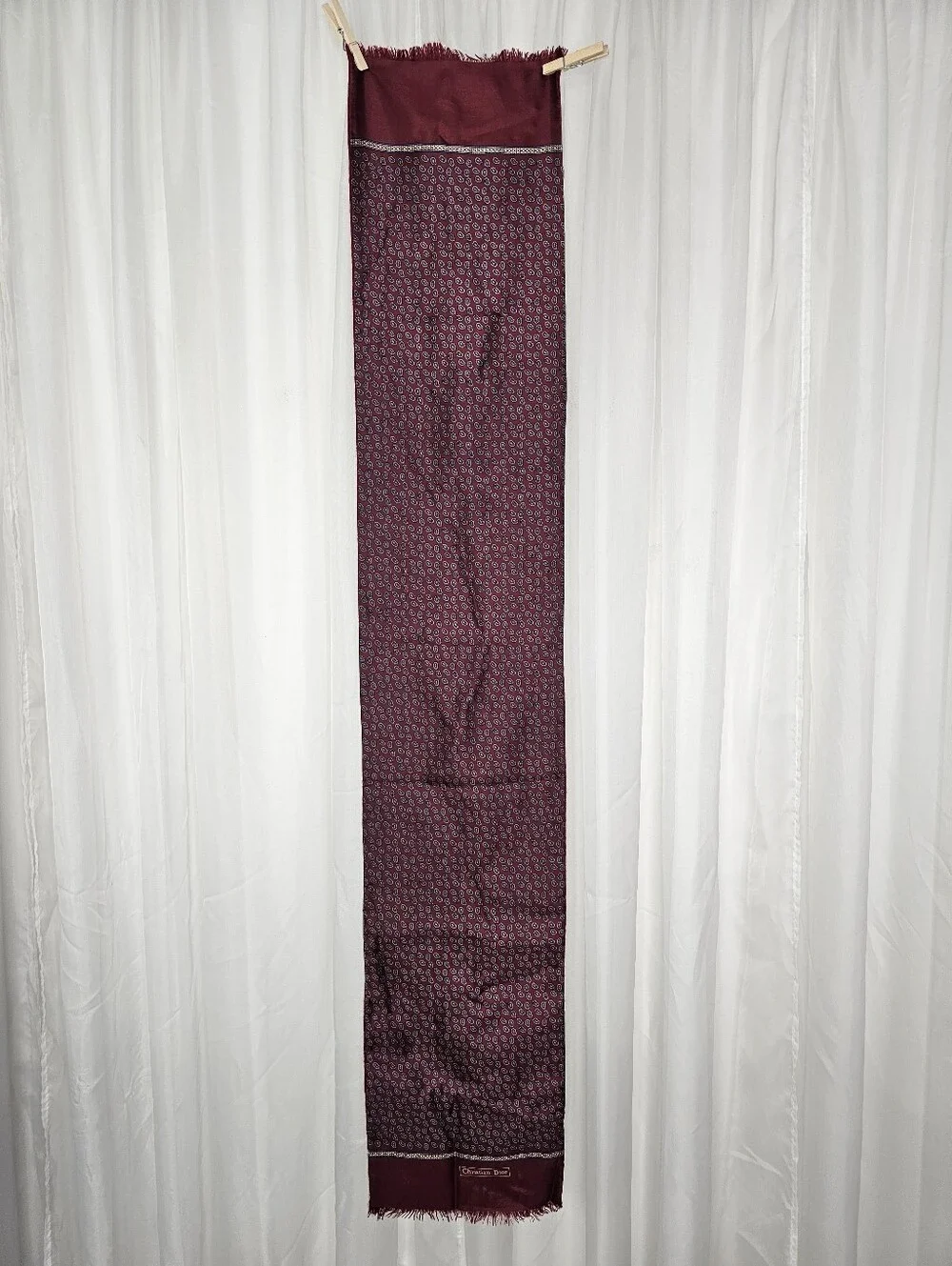 Vintage Christian Dior Silk & Wool Reversible Paisley Scarf Burgundy